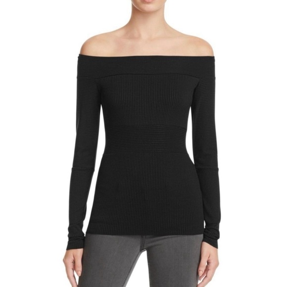 Bailey 44 Tops - Bailey/44 Off-The-Shoulder Ribbed Knit Bandage Layered Casual Long Sleeve Top